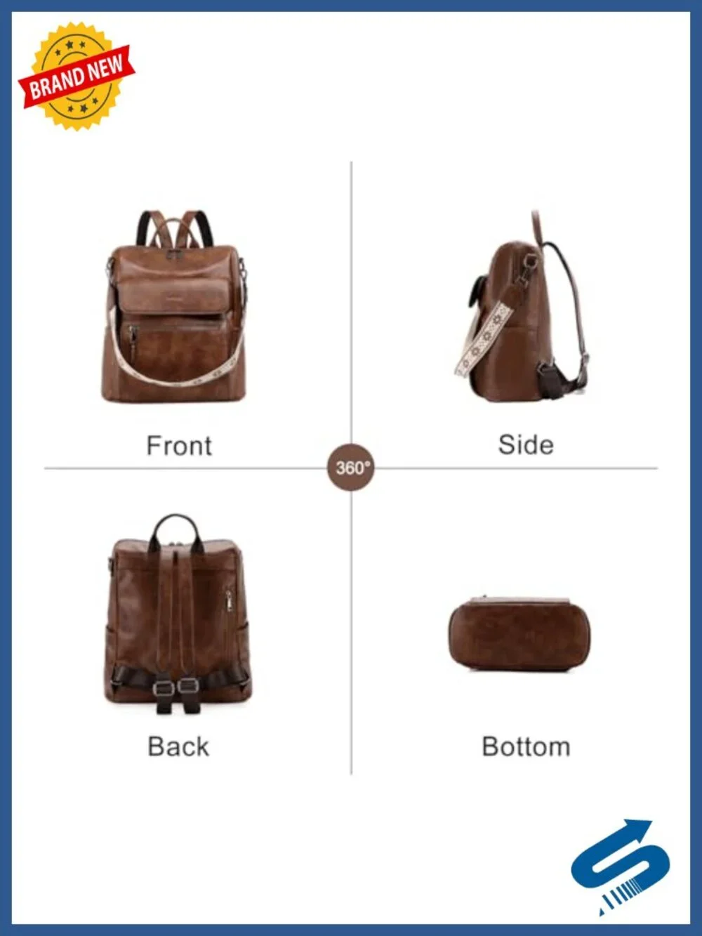Vegan Leather Backpack Purse with Wallet Pouch Set for Women, Convertible